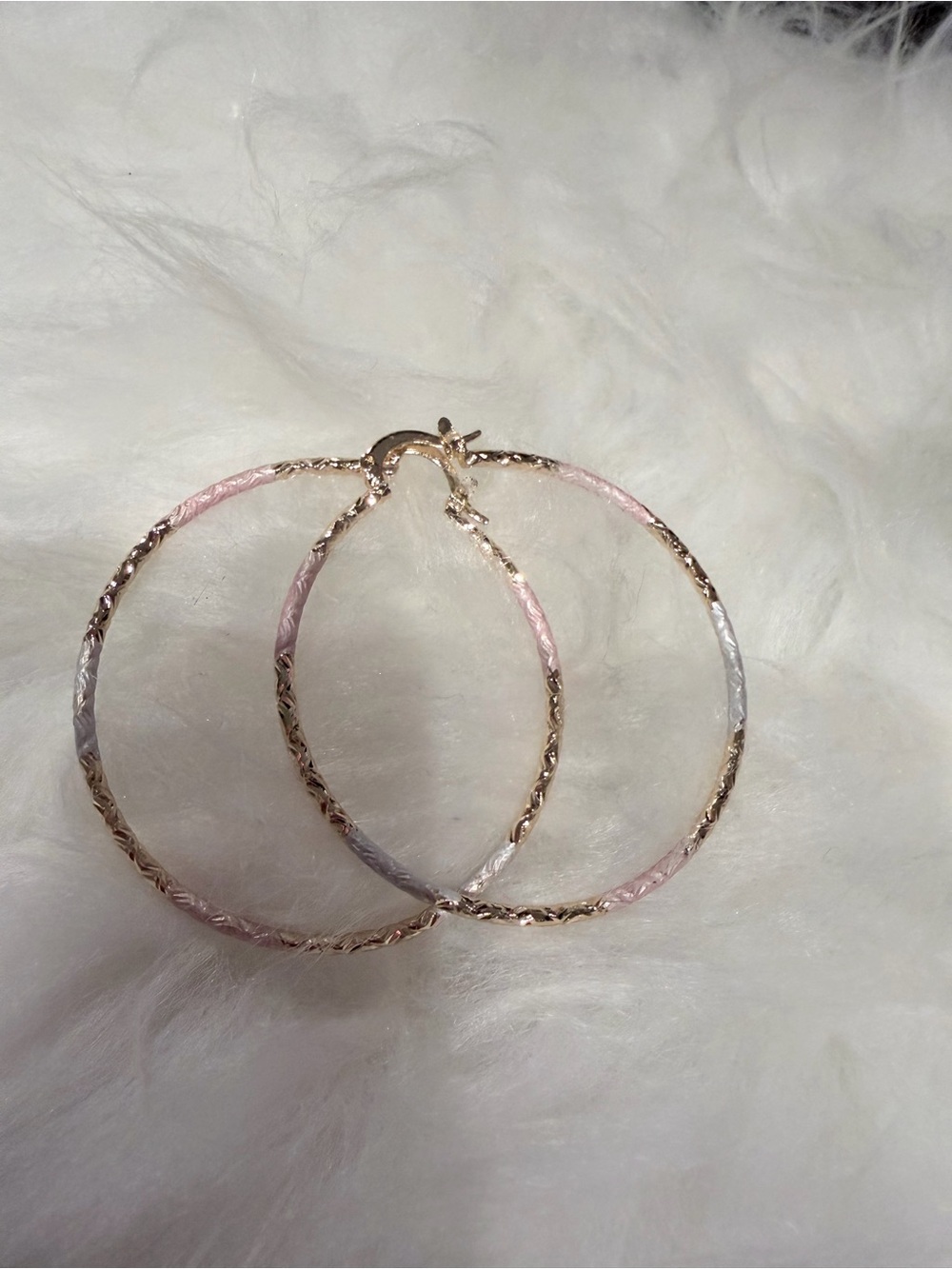 Tri-Tone Pink, Silver & Gold plated Textured Hoop Earrings - Women Jewelry